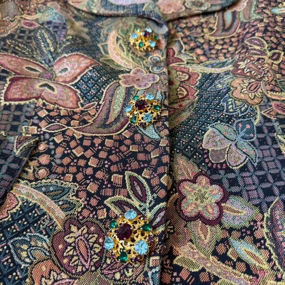 Vintage Christian Lacroix paisley tapestry blazer with rhinestone buttons Sz 10 - Picture 10 of 12
